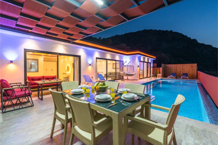 Kalkan Yeşilköyde 2+1 Özel Havuzlu Doğa Manzaralı Kiralık Lüks Villa DRM-1914